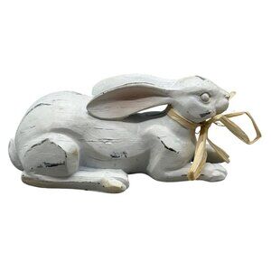 Easter White Rabbit Figurine With Raffia Bow 5" Long READ